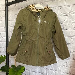 DKNY Kids Olive Jacket with Leopard Hood